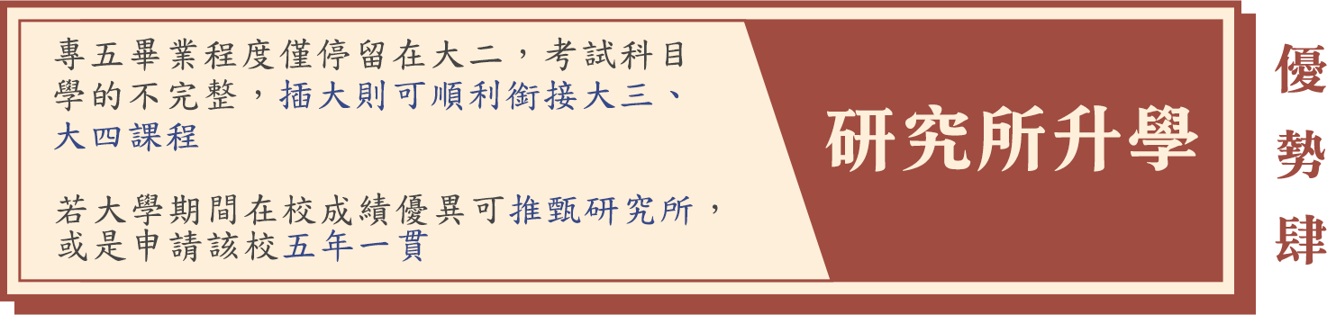 五專插大轉學考銜接研究所升學