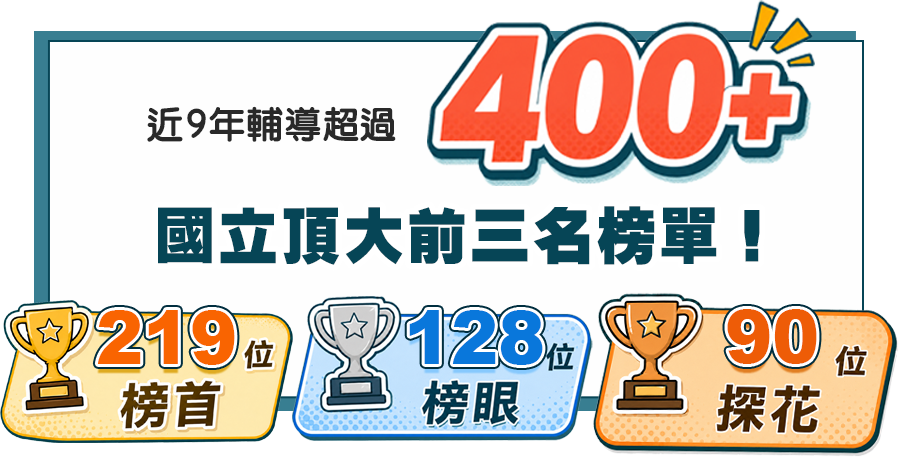 近9年輔導超過 400+ 國立頂大轉學考前三名榜單！